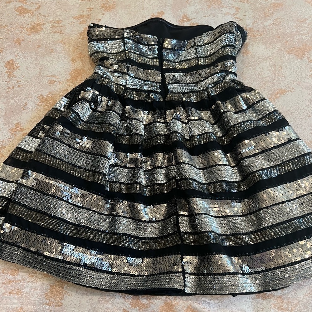 NBD Black Silver Sequin Strapless Mini Cocktail Dress S - Picture 3 of 6